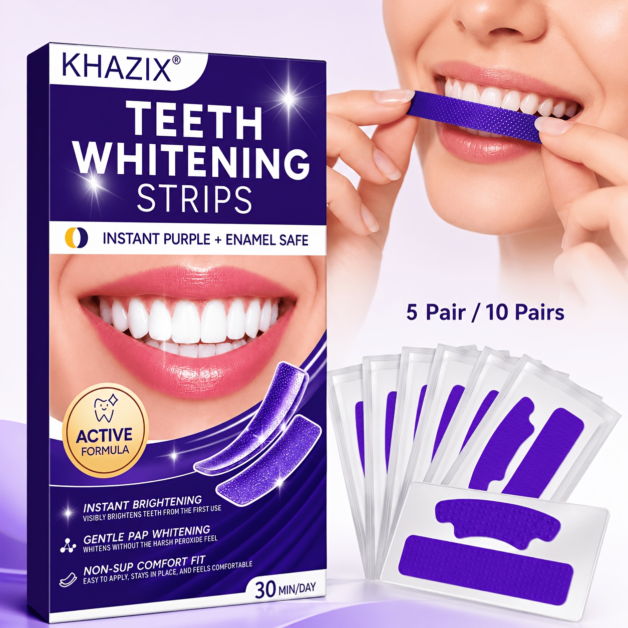 Teeth Whitening Retainer - 5/10 çift Mor Diş Beyazlatma Şeritleri,