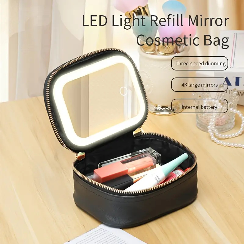 Led Mouth Tray - LED Aynalı Taşınabilir Kozmetik Aletleri Saklama
